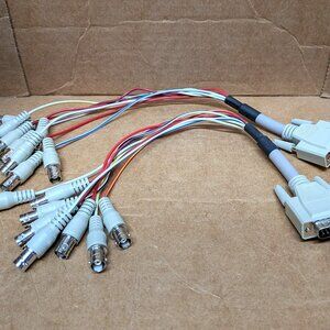 LOT OF 2 CCTV CAMERA ADAPTER CABLE D-SUB 15 PIN MALE TO 8 FEMALE BNC 14.5in